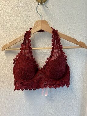 Victoria's Secret Burgundy Floral Lace Halter Bralette